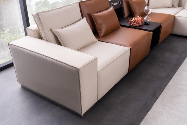 Ecksofa L-Form mit Soundsystem Couchtisch Pouf Sessel Couch Stoff Leder