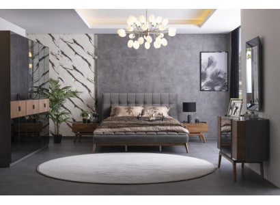 Schlafzimmer Set Doppelbett 2x Nachttische Kommode Spiegel Kleidershrank