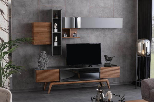 Wohnwand  Schrankwand Anbauwand Sideboard Wandschrank Wohnzimmer TV Holz
