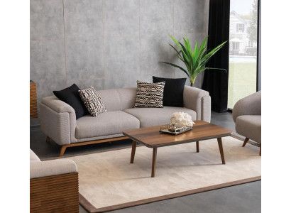 Wohnzimmer Set Sofa 3 Sitzer Couch Couchtisch Sitzgruppe Textil Beige