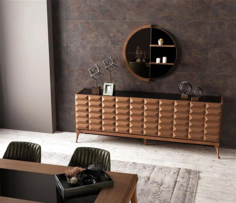 Sideboard Designer Spiegel Halbkreis mit Regalen Kommode Schrank Anrichte