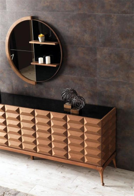 Sideboard Designer Spiegel Halbkreis mit Regalen Kommode Schrank Anrichte