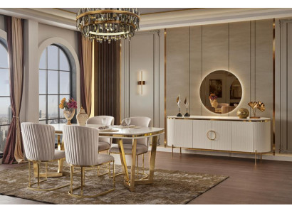 Anziehend Esstisch mit 4x Stühle Glänzend Kommode mit Spiegel Esszimmergarniture