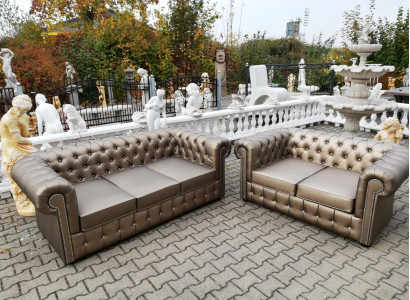 XXL Luxus Couch Goldene Chesterfield Sofagarnitur Sofa Couchen Sofas Polster 3+2