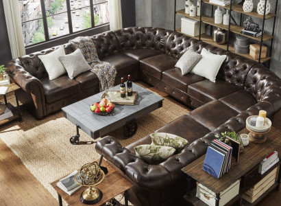 XXL Big Chesterfield Wohnlandschaft Couch Sofa Polster Eck Sitz Leder Garnitur