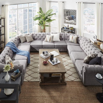 XXL Big Chesterfield Wohnlandschaft Couch Sofa Polster Eck Sitz Leder Garnitur
