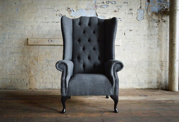 Design Ohrensessel Chesterfield Stoff Couch Sofa Polster Sofas Sessel Fernseh