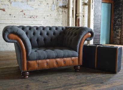 Design Sofa Sessel 1 Sitzer Couch Polster Luxus Klassische Textil Chesterfield
