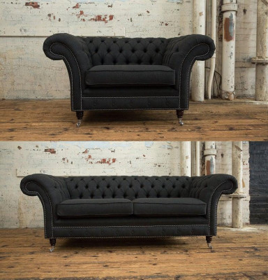 3+1 Sitzer Edle Designer Chesterfield Couch Garnitur Textil Polster Leder Sofa