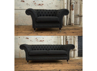 3+1 Sitzer Edle Designer Chesterfield Couch Garnitur Textil Polster Leder Sofa