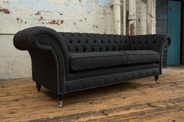 3+1 Sitzer Edle Designer Chesterfield Couch Garnitur Textil Polster Leder Sofa