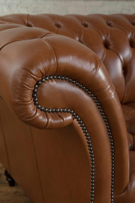 Antik Braune Chesterfield Couch Sofa  Polster Couchen Sofas Leder Texil 3 Sitzer