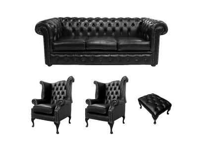 Ledersofa Textil Stoff Sofagarnitur Komplett Polster Sofa Couch Set Ohrensessel