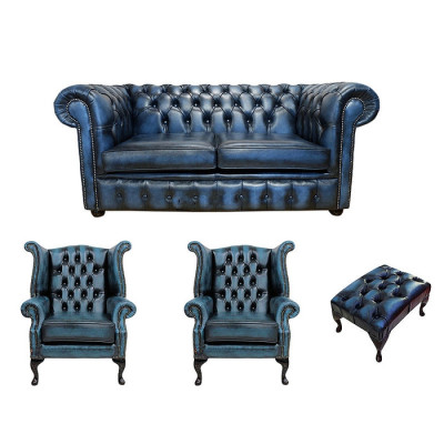 Design Polster Sitzgarnitur Chesterfield Sofa Couch Ohrensessel Hocker Garnitur