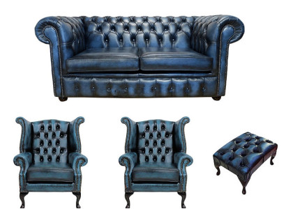 Design Polster Sitzgarnitur Chesterfield Sofa Couch Ohrensessel Hocker Garnitur