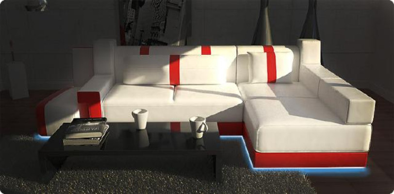 LEDERSOFA ECKSOFA MIT BETTFUNKTION + HOCKER SCHLAFSOFA LEDERECKCOUCH ECKCOUCH
