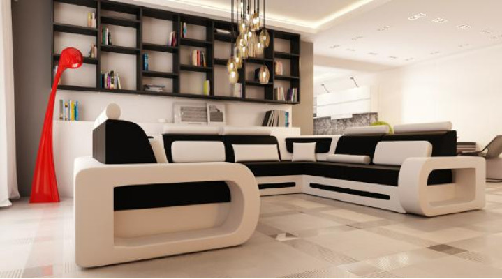 XXL BIG Wohnlandschaft U Ecksofa Stoff Leder Textil Sofa Couch Polster Garnitur