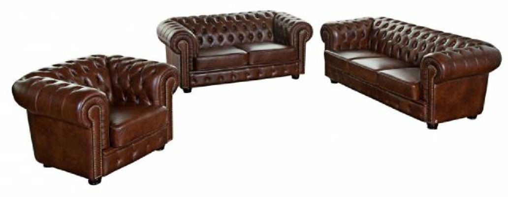 Ledersofa Sofagarnitur Sofa Couch Polster 3+2+1 Chesterfield Sitz Garnitur Neu