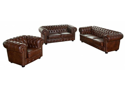 Ledersofa Sofagarnitur Sofa Couch Polster 3+2+1 Chesterfield Sitz Garnitur Neu