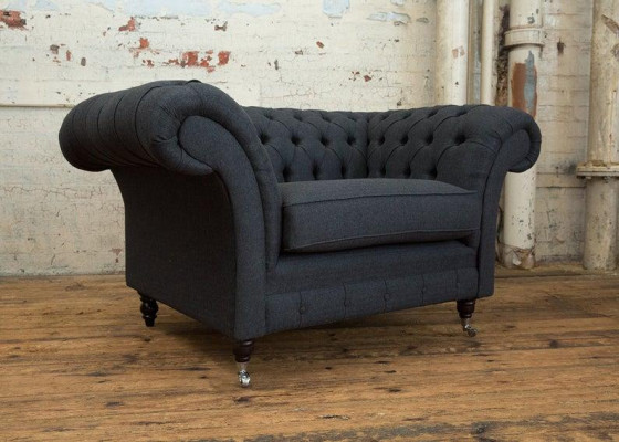 Chesterfield Sessel Fernseh Couch 1 Sitzer Sofa Textil Stoff Couchen Polster #2
