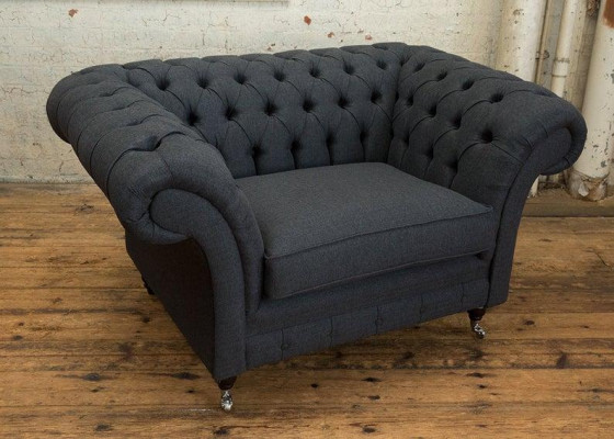 Chesterfield Sessel Fernseh Couch 1 Sitzer Sofa Textil Stoff Couchen Polster #2