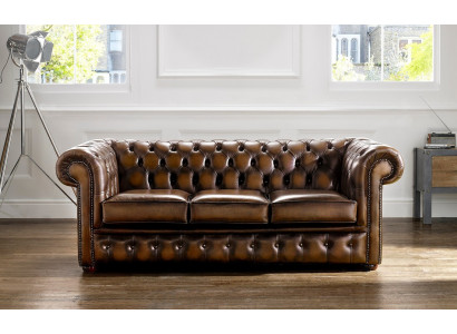 Chesterfield 3 Sitzer Polster Couch Antik Stil Leder Textil Stoff Sofa Couchen