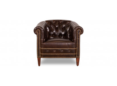 Designer Sessel 1 Sitzer Braun Leder Textil Luxus Club Lougne Sofa Chesterfield