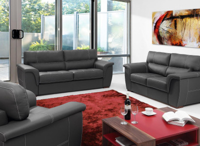 Leder Design Couch Polster Sitz Garnitur Sofa Garnituren 3+2 Leder Sofas Set Neu