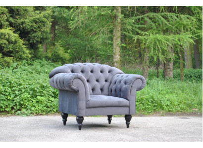 Stoff Chesterfield Couch Polster Sitz Sessel Textil Modern Sessel Blau 1 Sitzer