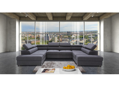 Wohnlandschaft Bettfunktion Bettkasten Stoff Ecksofa U-Form Design Polster