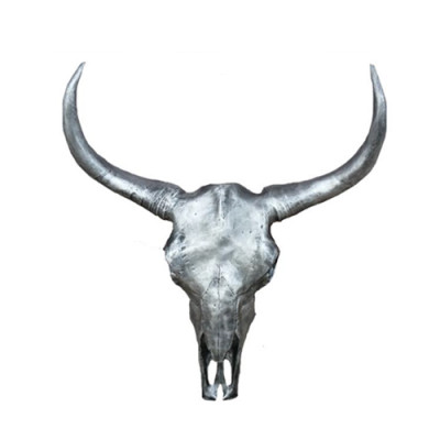 Silberner Bullenschädel Stierkopf Wand Skulpturen Höhe 60 cm Deko Figur Wand
