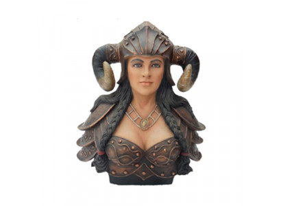 Wikinger Büste Kriegerin Frau Figur Statue Skulptur Hand bemalt Helm Hörner