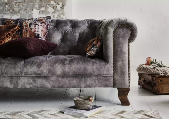 Klassische Leder Couch - Graue Chesterfield Stoff Sofa 3 Sitzer  Neu jvmoebel ®