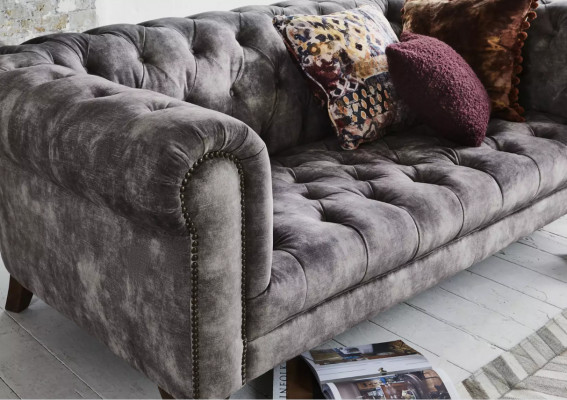 Klassische Leder Couch - Graue Chesterfield Stoff Sofa 3 Sitzer  Neu jvmoebel ®