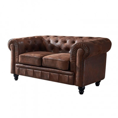 Mens Club Chesterfield Sofa Couch Leder Polster 2 Sitzer Braun NEW