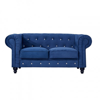 Klassische Leder Couch - Blaue Chesterfield Stoff Sofa 2 Sitzer Textil jvmoebel®