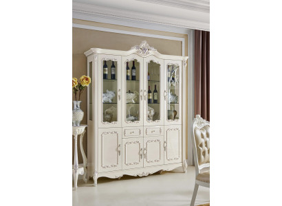 Luxus Schaufenster Vitrine Glas Schrank Antik Stil Barock Rokoko Echtholz
