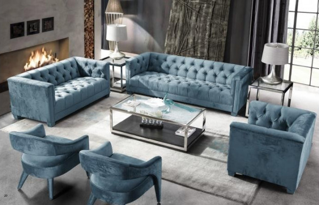 Turkis Samt Velvet Sofa # Chesterfield Luxus Möbel # Englische Couch jvmoebel ®