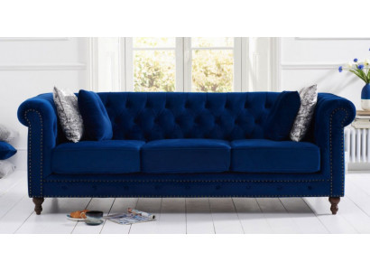 jvmoebel ® - Leder Sofa Couch - Royal Blau Polster Dreisitzer Couch Garnitur