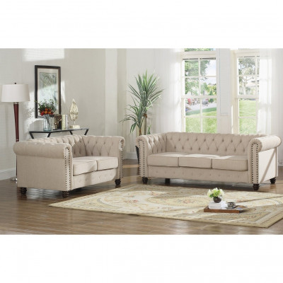 Chesterfield Sofa Couch Polster Stoff Leder Couchen  Polster Garnitur 3 Sitzers