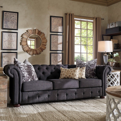 Leder Sofa Couch - Royal Grau Polster Dreisitzer Couch Garnitur Neu