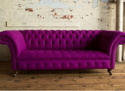Chesterfield 3 Sitzers Klassische Luxus Lila Pink Rosa Sofa Couch Textil Couch