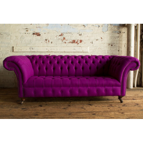 Chesterfield 3 Sitzers Klassische Luxus Lila Pink Rosa Sofa Couch Textil Couch