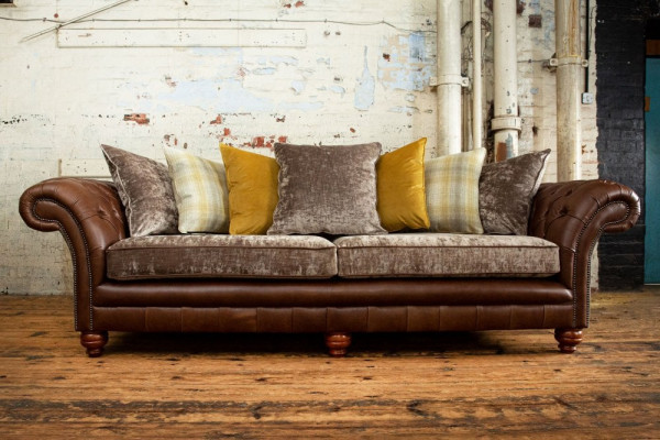 Klassische Luxus Barock Rokoko Sofa Couch Chesterfield Sofa Textil Leder Couch