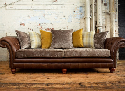 Klassische Luxus Barock Rokoko Sofa Couch Chesterfield Sofa Textil Leder Couch