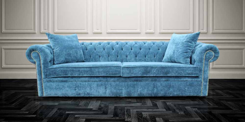 Klassische Wohnzimmer Sofa - Blaue Chesterfield Stoff Couch 3 Sitzer  jvmoebel ®