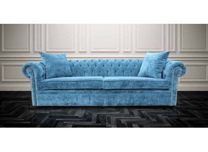 Klassische Wohnzimmer Sofa - Blaue Chesterfield Stoff Couch 3 Sitzer  jvmoebel ®