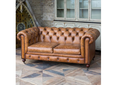 Mens Club Couch  Chesterfield Sofa Leder Polster 2 Sitzer Braun NEW jvmoebel ®