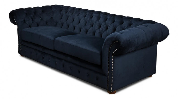 Klassische Wohnzimmer Couch - Blaue Chesterfield Stoff Sofa 3 Sitzer  jvmoebel ®