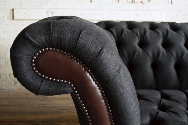 Chesterfield Original Sofa JVMoebel Couch Textil Sofas Couchen Stoff Schwarz Neu